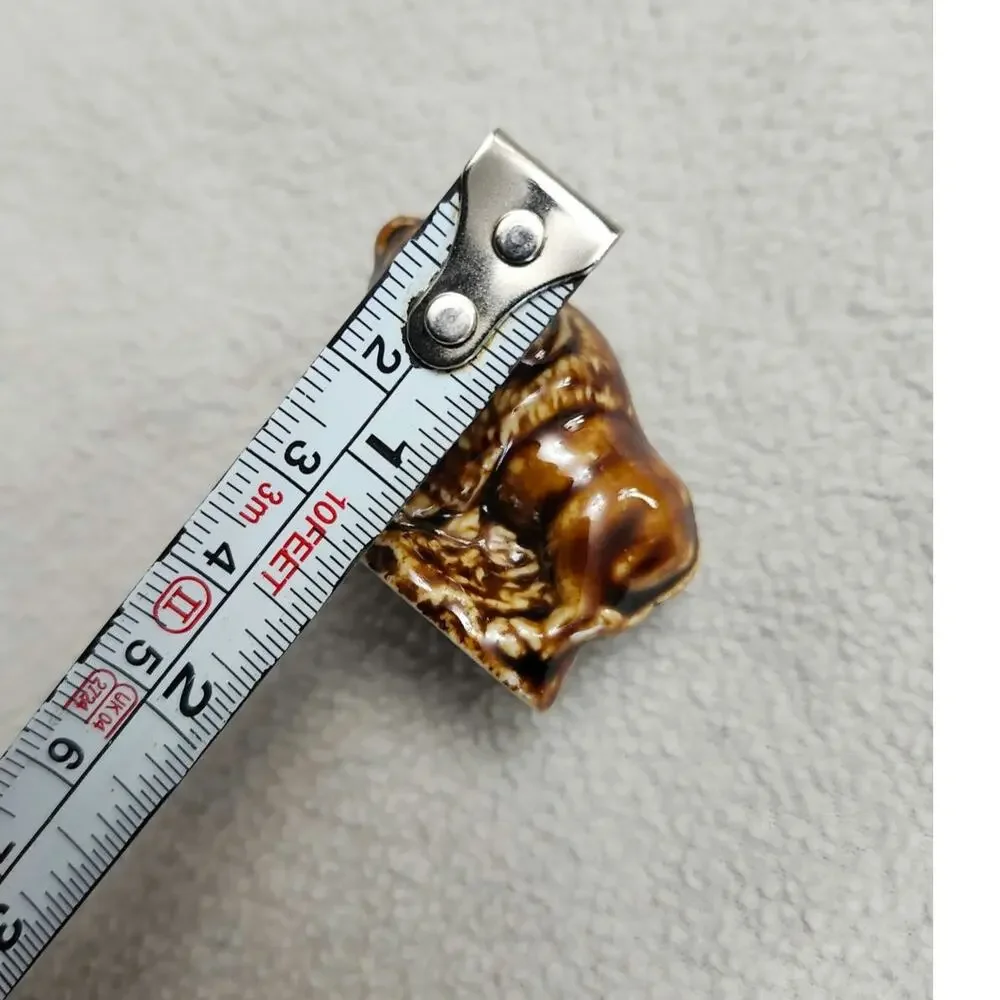 Vintage Mini Pottery Glazed Buffalo Figurine Brown Bison